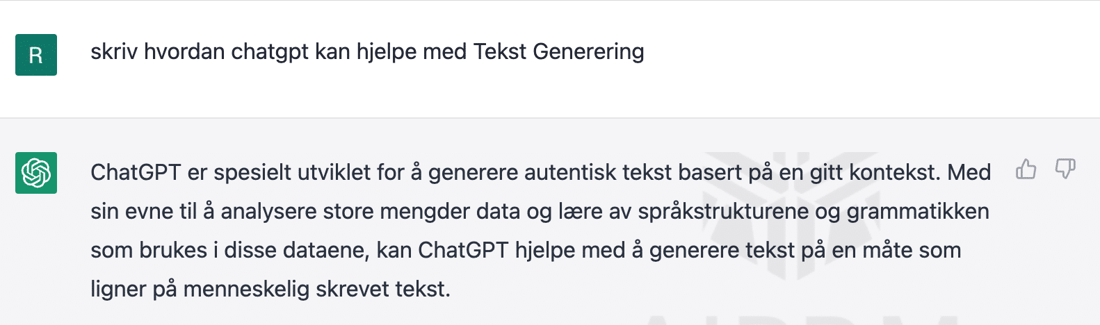 Chat gpt teks generering