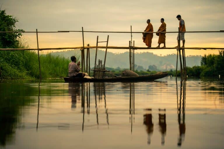 Monks in water and focus